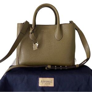 Aspinal of London Midi Tote Bag in Pebble Leather -Olive color
